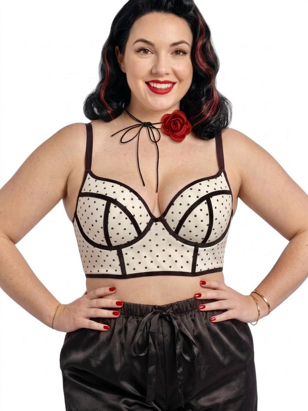 Torrid Black White Polka Dot sexyPush-Up Plunge Bustier Bra Top 40C NWT